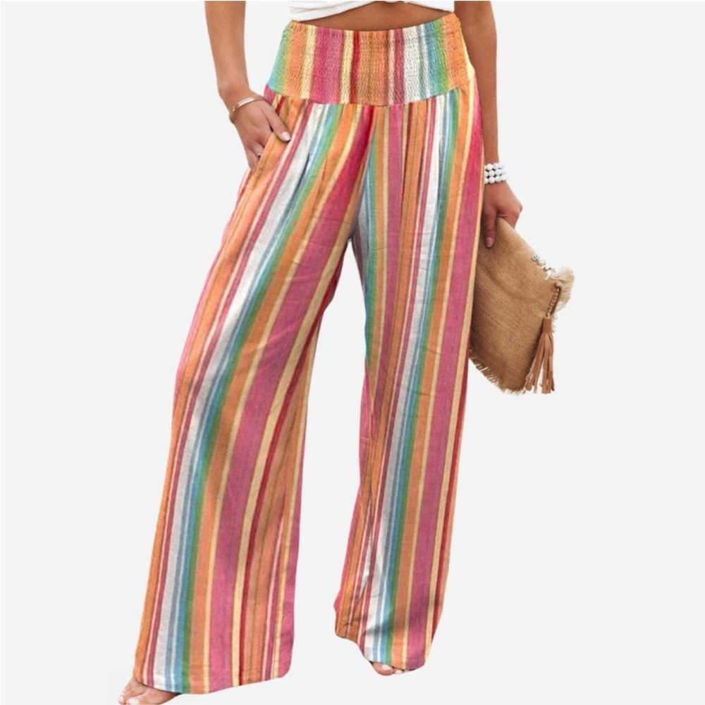 Multicolor Striped Women's Wide-Leg Pants S